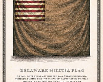 Delaware Militia Flag Print | Revolutionary War Flag | Buff Field Colonial Flag | 18th Century Copperplate Engraving | Historical Wall Art