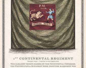 1st Continental Regiment Flag Print | Revolutionary War Flag Art | 18th Century Copperplate Engraving | Historical Wall Art
