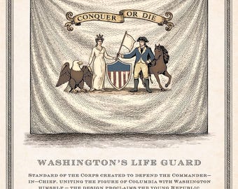 Washington’s Life Guard Flag Print | Revolutionary War Flag Art | 18th Century Copperplate Engraving | Historical Wa