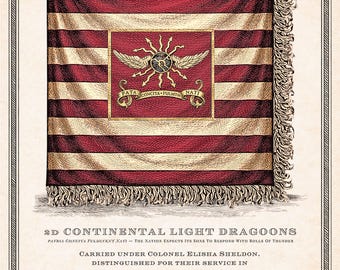 2nd Continental Light Dragoons Flag Print | Revolutionary War Flag Art | 18th Century Engraving | Historical Wall Decor