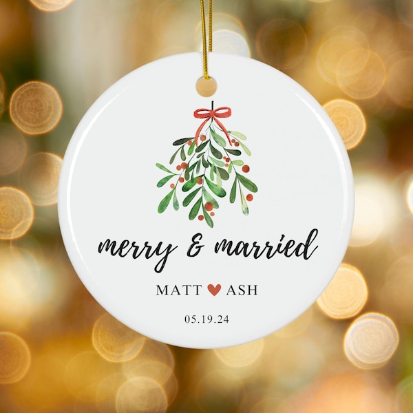 First Christmas Married Ornament Mr Mrs Ornament, Personalized Wedding Gift for Newlywed Christmas Gift, First Christmas Merry and Married