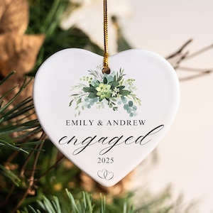 First Christmas Engaged Ornament, Custom Heart Engagement Ornament, Gift for Engaged Couple, Engagement Gift, Personalized Wedding Ornament