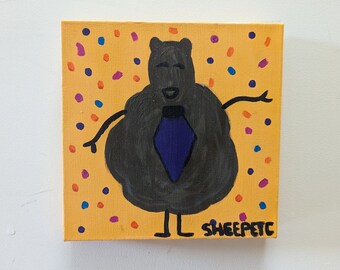Sheep Painting Colorful Yellow Acrylic Handmade Cartoon