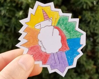 Adesivo super ovelha arco-íris unicórnio-adesivo colorido feito à mão desenho animado para laptop, garrafa de água, álbum de recortes