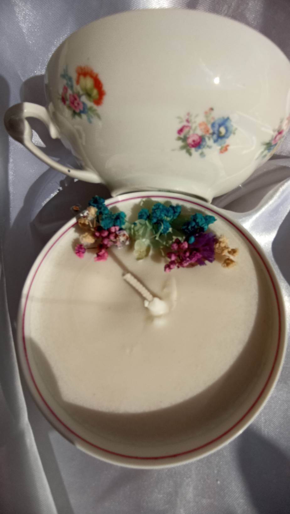 Bougie A La Cire de Soja Dans Sa Tasse Vintage