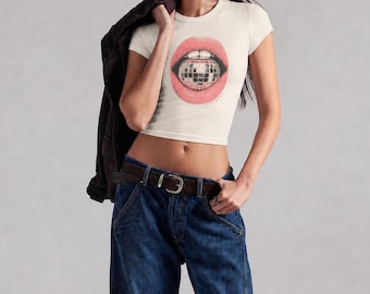 Just a Taste Baby Tee | Cropped Graphic Print T-Shirt Slim Discoball Disco Music Concert Tour Fan Outfit Gift Y2K Kissco Harry Styles Trendy