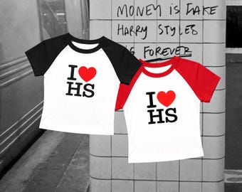 I Heart HS Baby Raglan Tee | Graphic Cropped Shirt Concert Tour Fan Outfit Gift NYC New York Retro Kissco Harry Styles Viral Trendy 90s Y2K