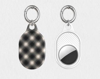 Smoky Plaid AirTag Cover Case Keychain Minimalist Heritage Aesthetic Protective Holder Travel Tech Accessory Luggage Pet Collar Tracker