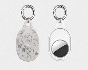 Silver White Cow Print AirTag Cover Case Keychain Minimalist Aesthetic Protective Holder Travel Accessory Luggage Pet Collar Tracker