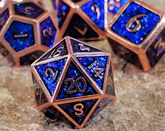 Arcane Copper Metal DnD Dice Set | Dungeons and Dragons | 7 Dice RPG Polyhedral Set d20 DnD Gift
