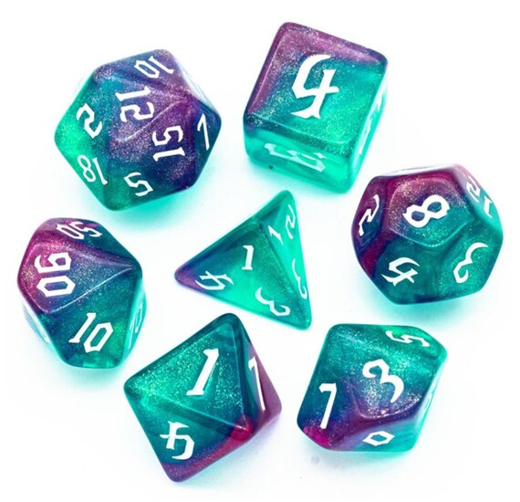 Dice Aurora 7 x Polyhedral dice Set with White D&D RPG 