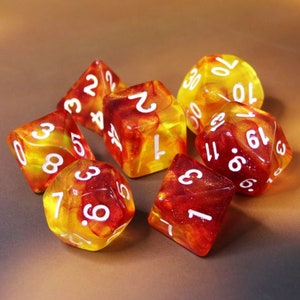 Fireball Blast DnD Dice Set | Dungeons and Dragons | 7 Dice RPG Polyhedral Set