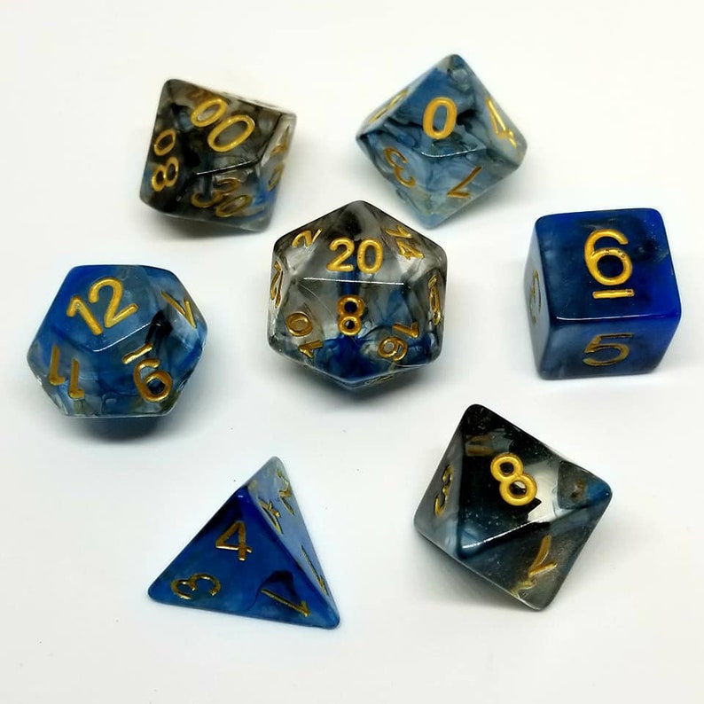 Smoky Cobalt 7 RPG Dice Set Polyhedral 5E DND Dungeons Etsy