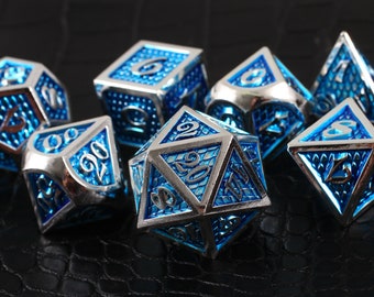 7-Piece Set Dragon and Dungeon Polyhedral Metal Dice Set for RPG Dungeon and Dragon Role Playing Games Metal Dice D&D and Enamel D&D Dice with Storage Bag 