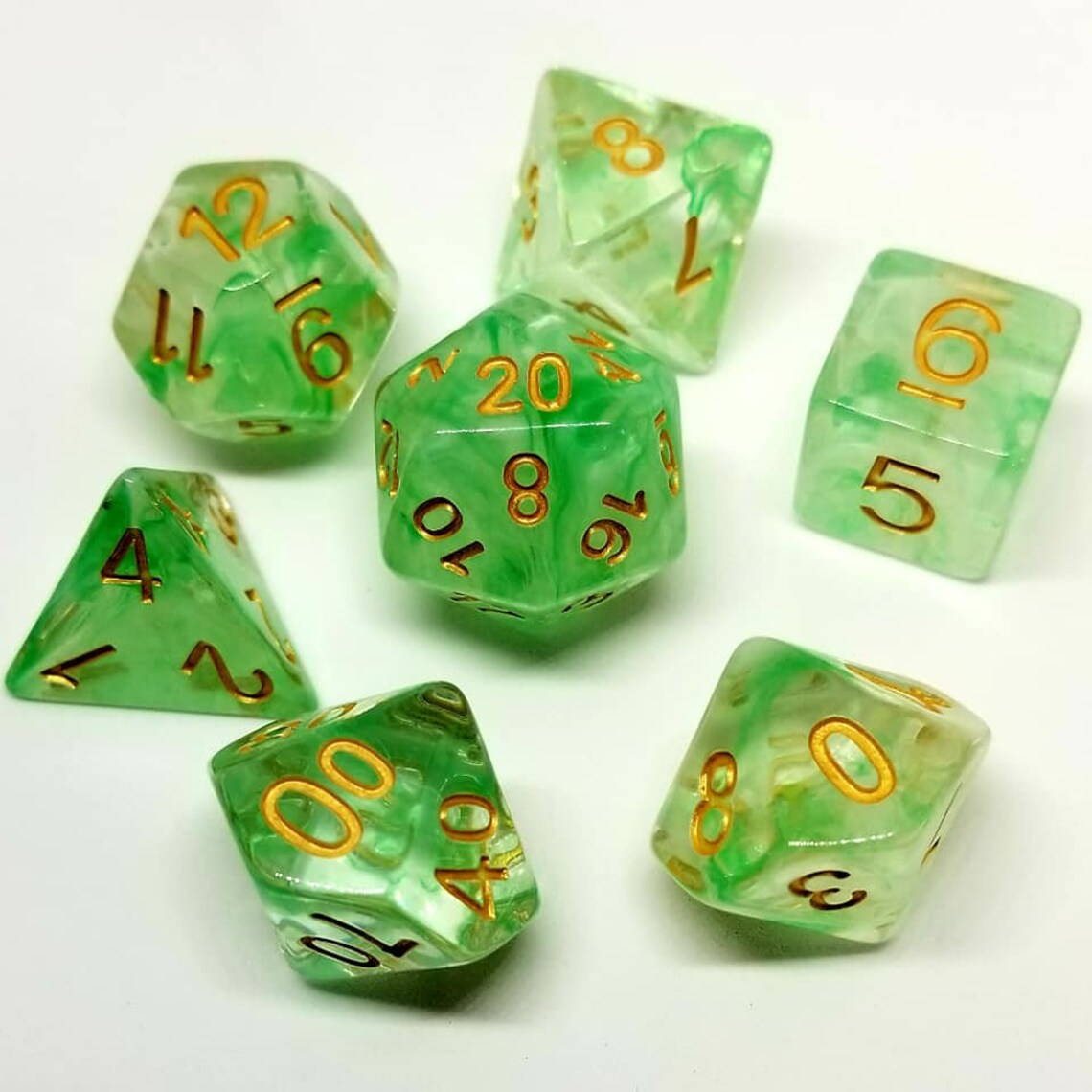 Smoky Green Dnd Dice Set Dungeons and Dragons 7 Dice RPG Etsy