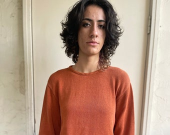 Vintage 1980s Pierre Cardin rust knit sweater 100% cotton so lovely French cotton soft yummy