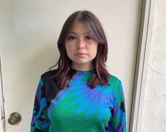 Vintage 1970s psychedelic magic crazy colors hippie sweater  Lucy in the sky rainbow crazy day glo sweater pullover