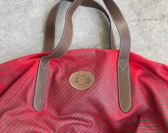 Vintage 1980s GUCCI Accessory Collection Tote Red Brown Vintage 1980s GUCCI Accessory Collection Tote Red Brown