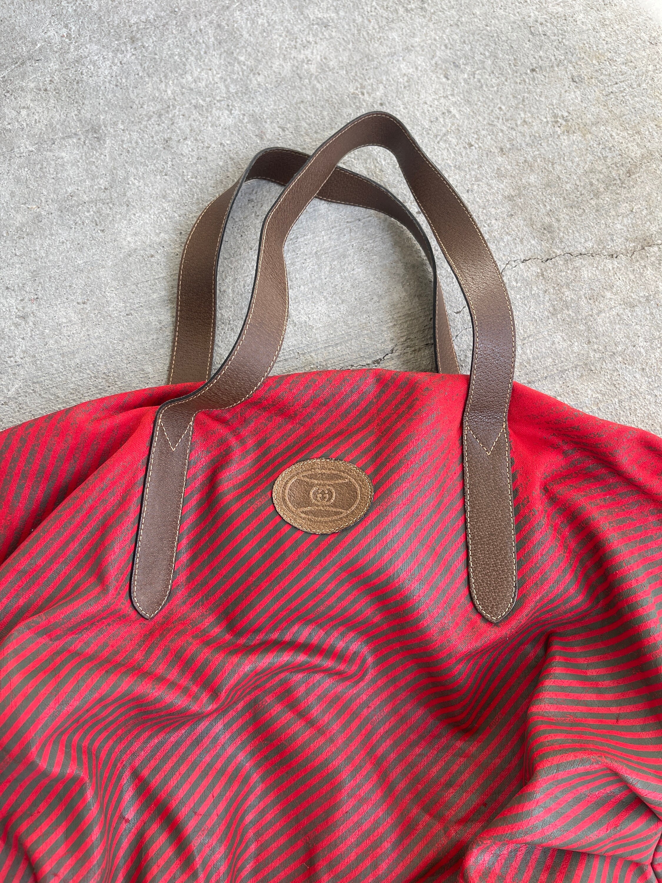 Vintage 1980s GUCCI Accessory Collection Tote Red Brown Vintage 1980s GUCCI Accessory Collection Tote Red Brown