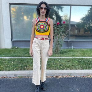 Vintage 1970s psychedelic circle crazy colors hippie sweater vest Lucy in the sky rainbow crazy day glo sweater pullover image 2