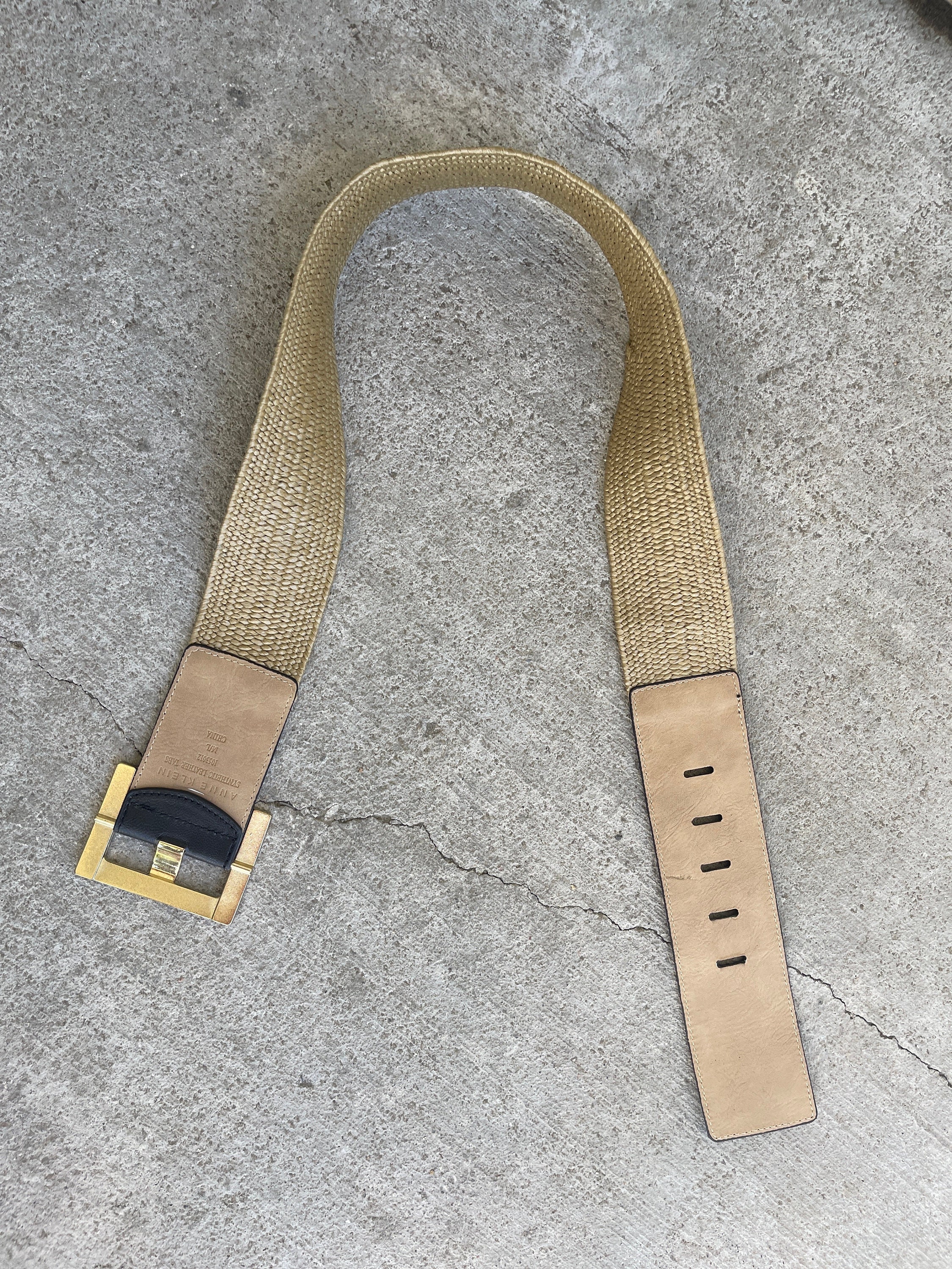 Vintage Anne Klein Black and Gold Woven Belt high waist singing belt layering Anne Klein Black Lion Head Belt main image 2