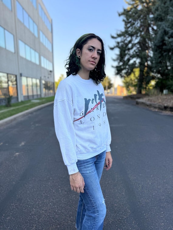 Vintage 1980s London Rock Sweatshirt, Distressed Paper Thin