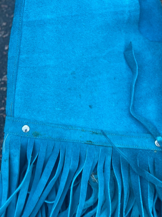 Vintage 1960s hot blue suede fringe studded vest … - image 10