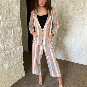 Vintage 1980s suit comfy striped international traveler suit cropped pant suit blazer pants RARE interesting stranger thingslounge suit image 2