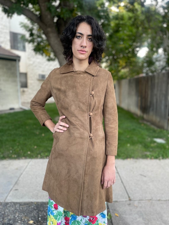 Vintage 1960s suede brown jacket trench beautiful 