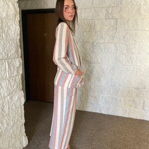 Vintage 1980s suit comfy striped international traveler suit cropped pant suit blazer pants RARE interesting stranger thingslounge suit image 9