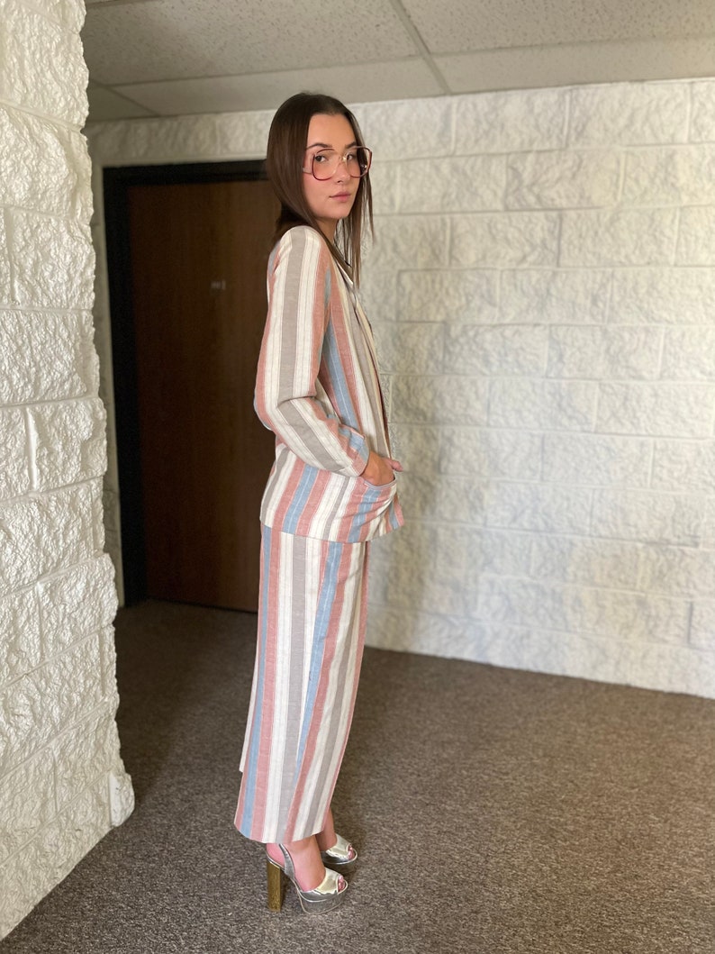 Vintage 1980s suit comfy striped international traveler suit cropped pant suit blazer pants RARE interesting stranger thingslounge suit image 9