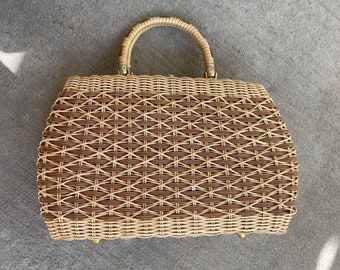 Vintage 1960s bolso de cesta Jane Birkin estilo picnic más fresco bolso de libro de cierre tejido tan lindo SO CHIC UNUSUAL único raro