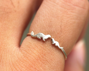 Sterling silver tiny Sea Otter Ring, solid 925 Silver midi Otter Ring,family otter ring,mom and daughter gift,gift idea