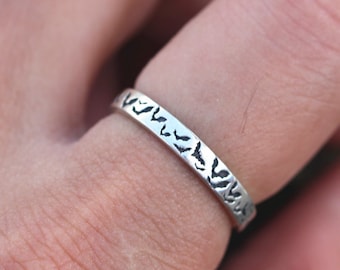 925 silver bats ring,bat band ring,silver band ring,natural animal ring,animal lover jewelry