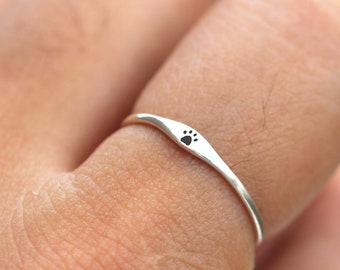 Sterling Silver Paw Print Ring: Pet Memorial Jewelry