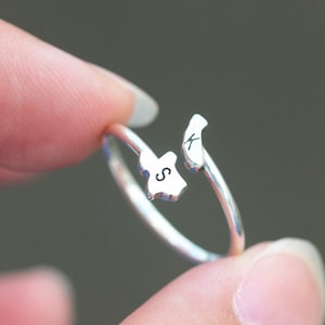 anillo de estado de EE.UU. personalizado, anillo inicial de plata 925, anillo de relación de larga distancia, regalo personalizado, joyería que y yo, joyería mejor amigo