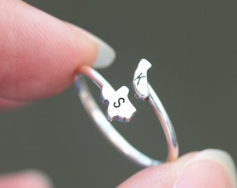 Custom USA State 925 Silver Ring: Initial Open Ring