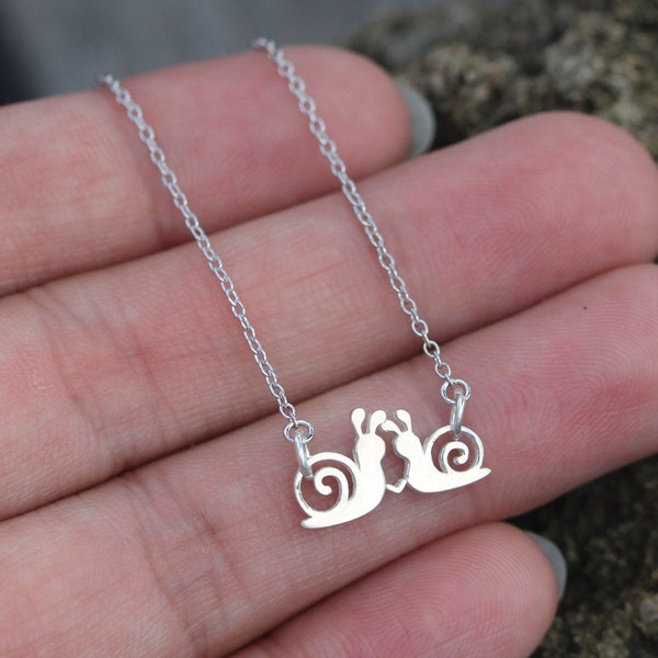 925 Sterling silver custom snail Necklace,kiss snail jewelry,Heart Necklace,His and Her necklace,gift idea jewelry