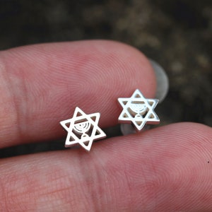 Sterling Silver Menorah Star Stud Earrings, Lamp Jewelry