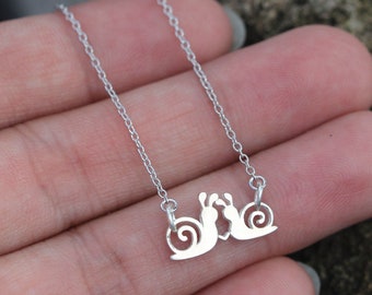 925 Sterling silver custom snail Necklace,kiss snail jewelry,Heart Necklace,His and Her necklace,gift idea jewelry