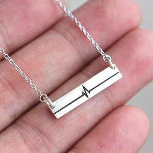 Sterling Silver Heartbeat Bar Necklace: Nurse Jewelry Gift