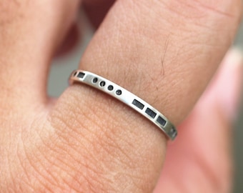 Custom Morse Code RING,Personalized Secret Message Ring,sterling silver initial ring,Secret love ring,name ring,stackable ring,gift idea