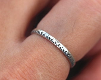 925 Silver Band Ring, Tiny Fire Flame Design