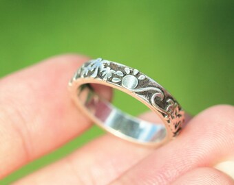 925 silver palm tree band ring,sun ring,wave ring,sunset jewelry,sunny jewelry,tree family ring,tree family jewelry