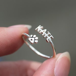 925 silver word ring,name ring,silver paw ring,adjustable ring,initial silver ring