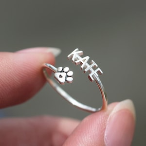 Anello con nome in argento 925: anello regolabile personalizzato con impronta di zampa