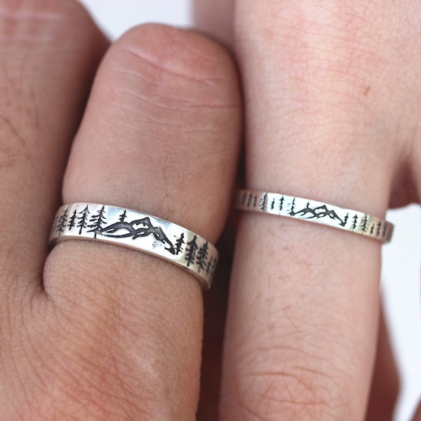 Sterling Silver Evergreen Tree Ring: Nature Forest Mountain Jewelry