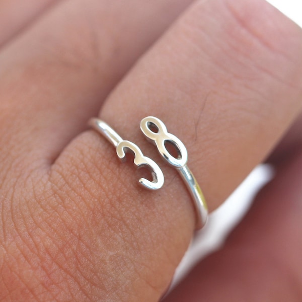 BHPG, Custom Number Ring,Personalized Number Ring,sterling silver dainty adjustable jewelry,lucky number bridesmaids gifts