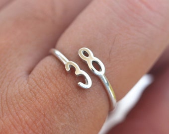 Custom Number Ring,Personalized Number Ring,sterling silver dainty adjustable jewelry,lucky number bridesmaids gifts