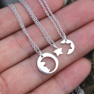 Set of 3, sun necklace,moon necklace,star necklace,dainty silver jewelry,sterling silver famliy necklace,simple jewelry